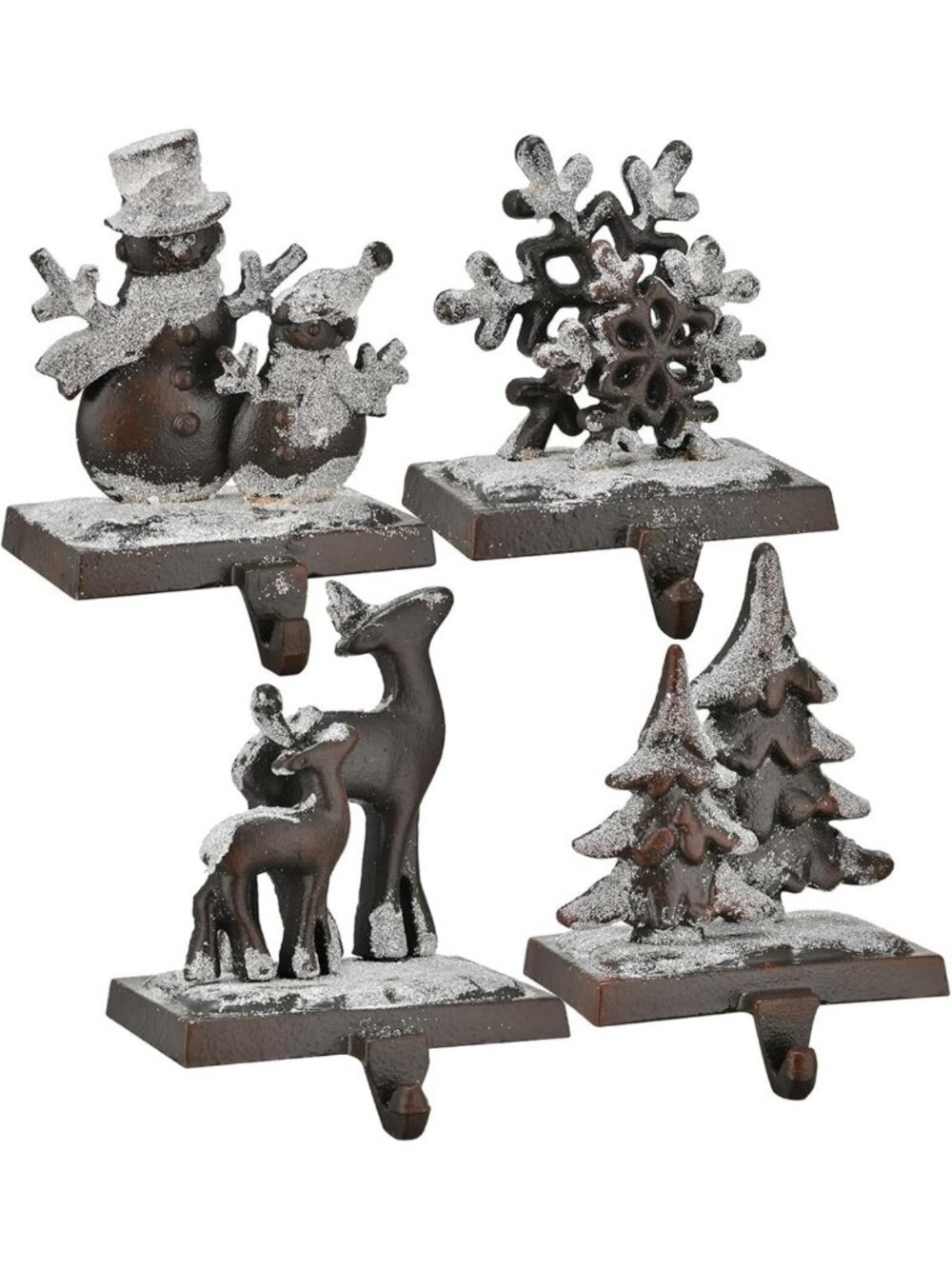 4PC Vintage Cast Iron Christmas Stocking Holders - Weighted Mantle Hooks for